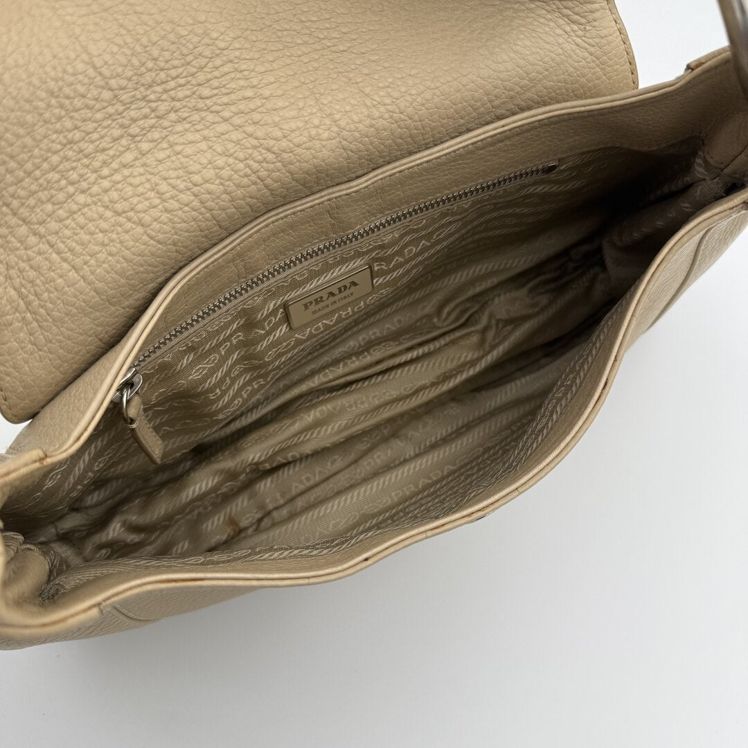 2003 Prada Hobo Leather Beige Shoulder Bag