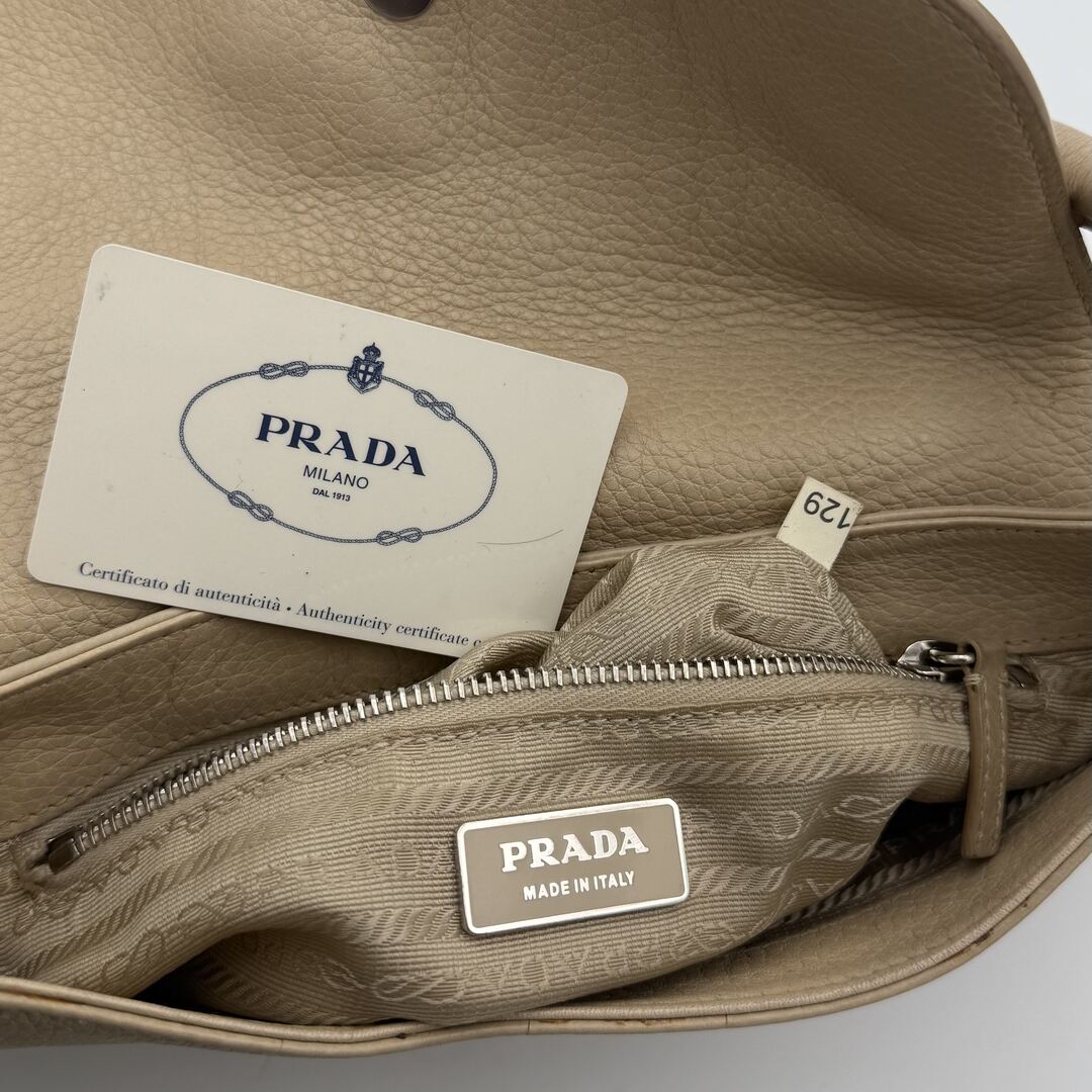 2003 Prada Hobo Leather Beige Shoulder Bag