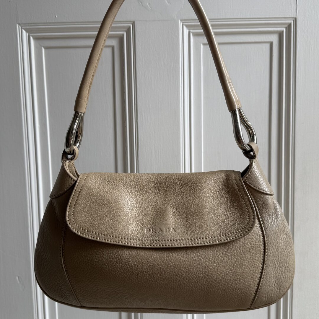 2003 Prada Hobo Leather Beige Shoulder Bag