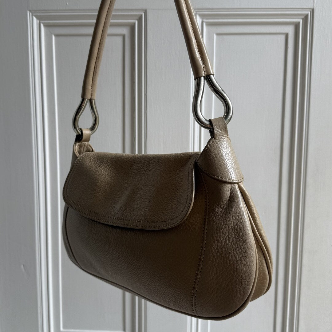 2003 Prada Hobo Leather Beige Shoulder Bag