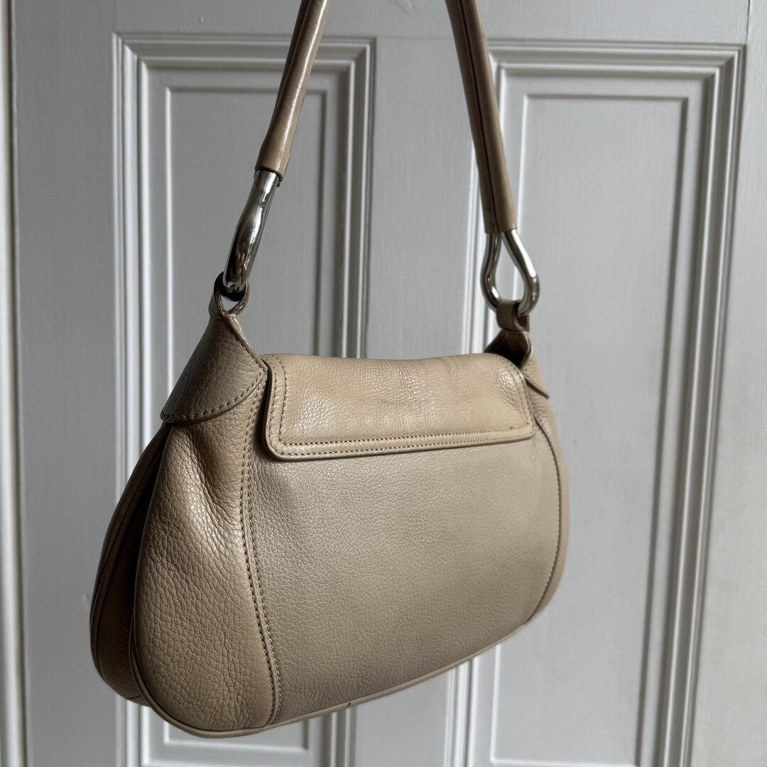 2003 Prada Hobo Leather Beige Shoulder Bag