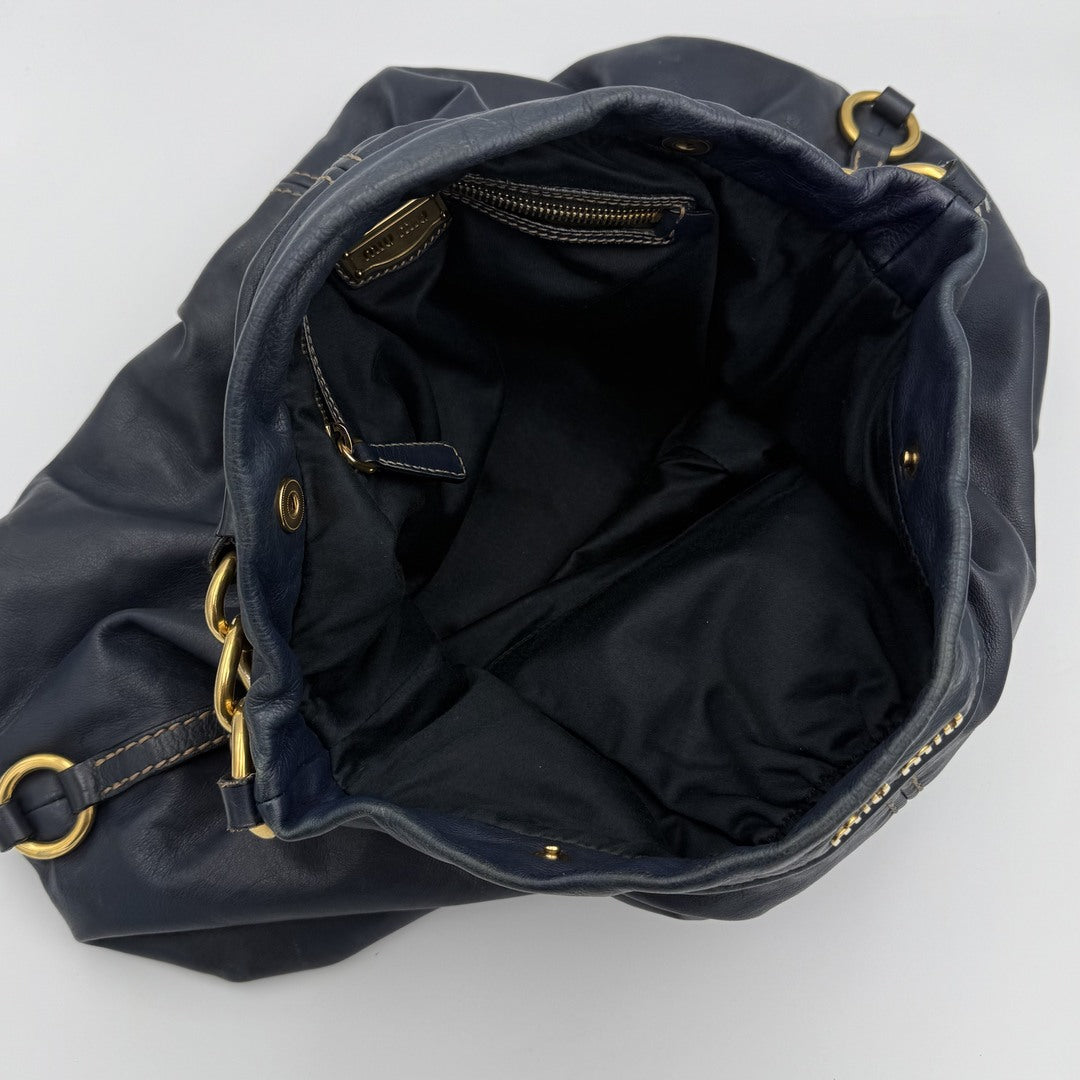 Miu Miu Hobo Leather Navy Shoulder Bag