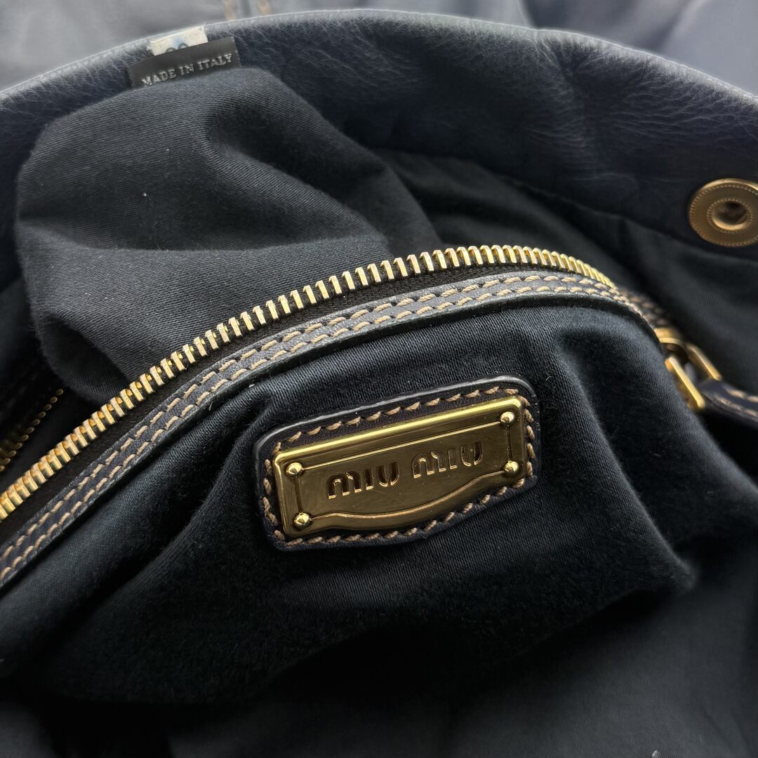 Miu Miu Hobo Leather Navy Shoulder Bag
