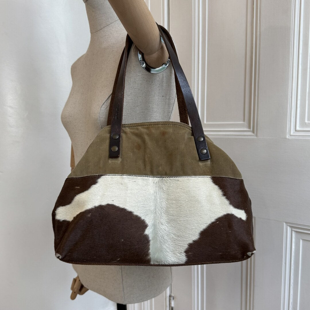 Archive Miu Miu Cow Print Corduroy Shoulder Bag