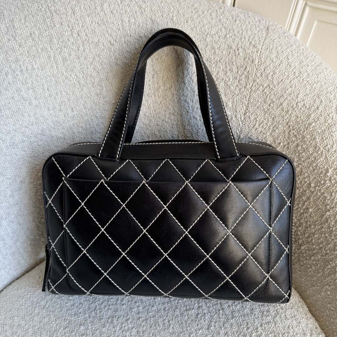 2002 Chanel CC Surpique Wild Stitch Black Leather Handbag