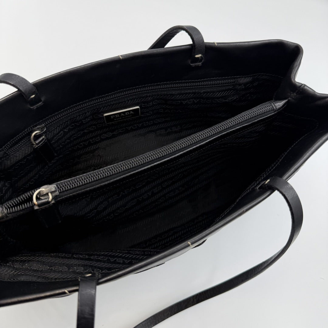 2000 Prada Floral Leather Black Shoulder Bag