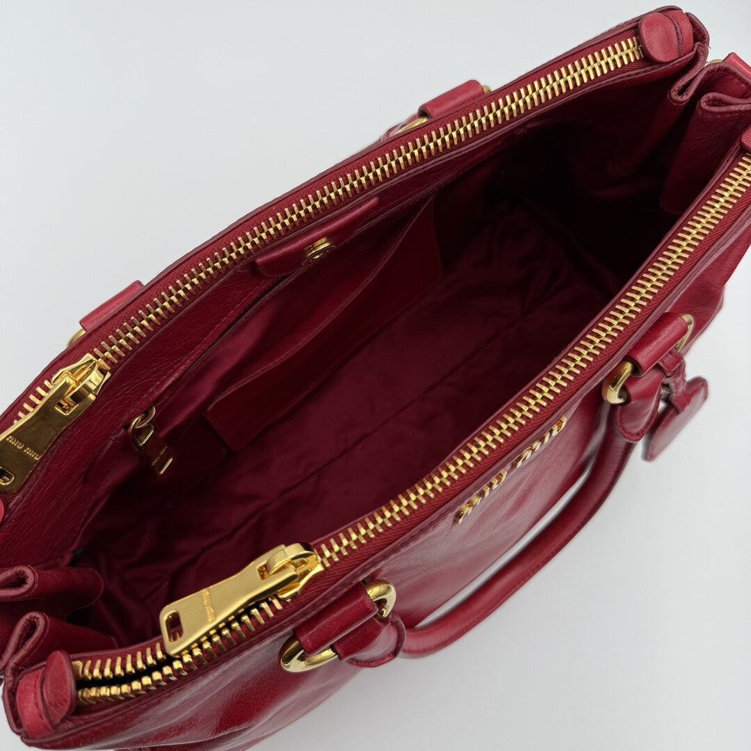 Miu Miu Vitello Shine Red Leather Handbag