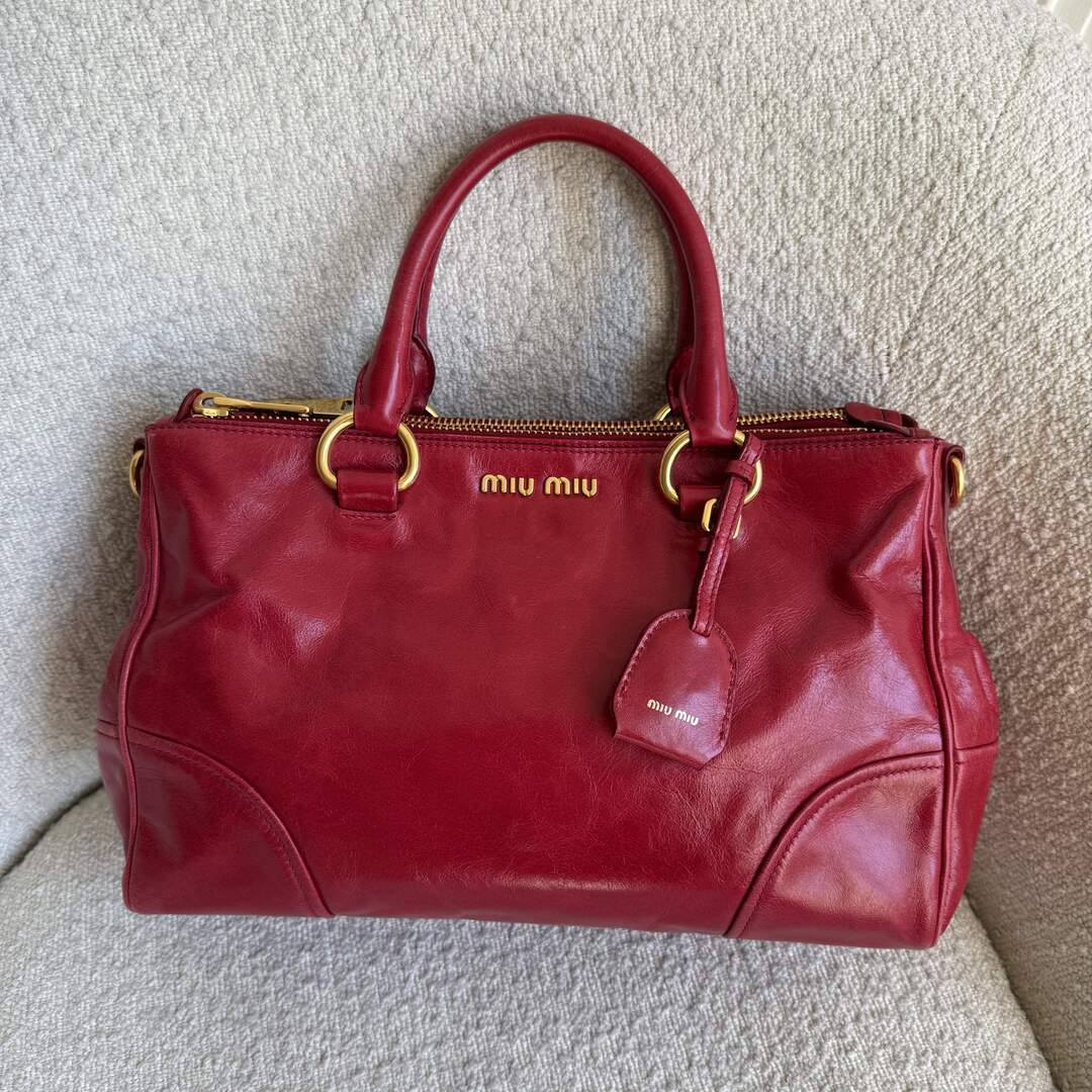 Miu Miu Vitello Shine Red Leather Handbag
