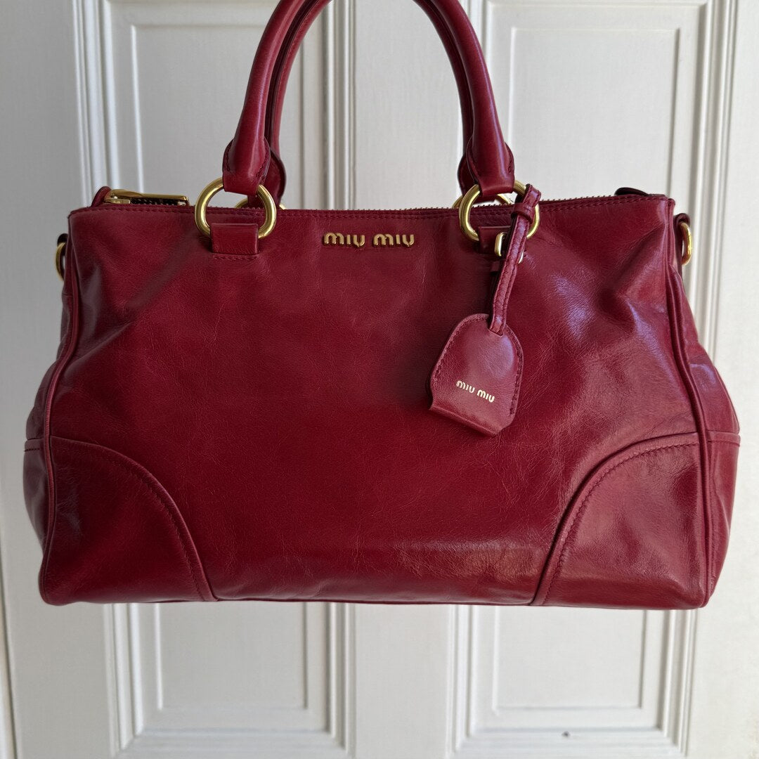 Miu Miu Vitello Shine Red Leather Handbag