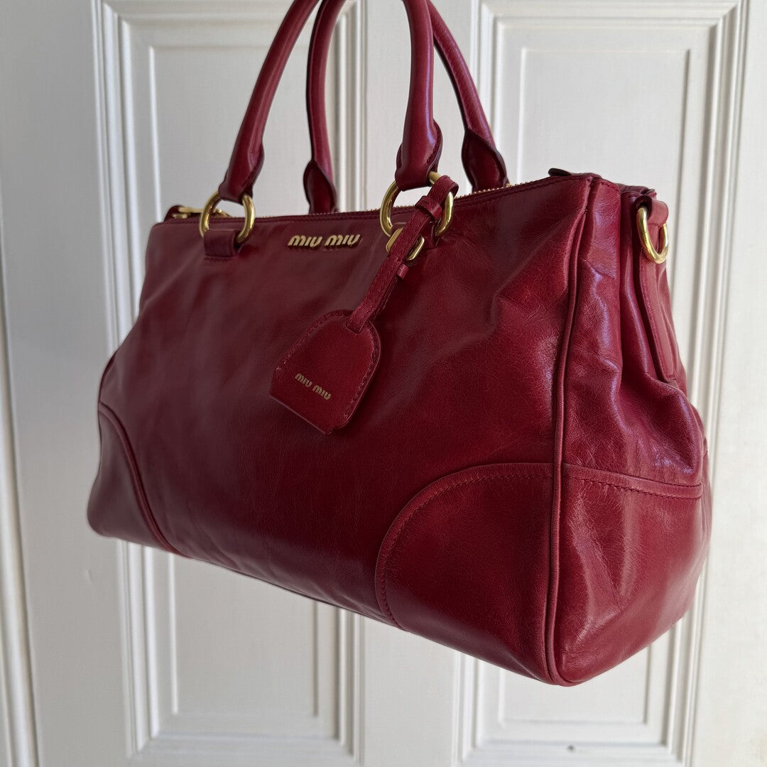 Miu Miu Vitello Shine Red Leather Handbag