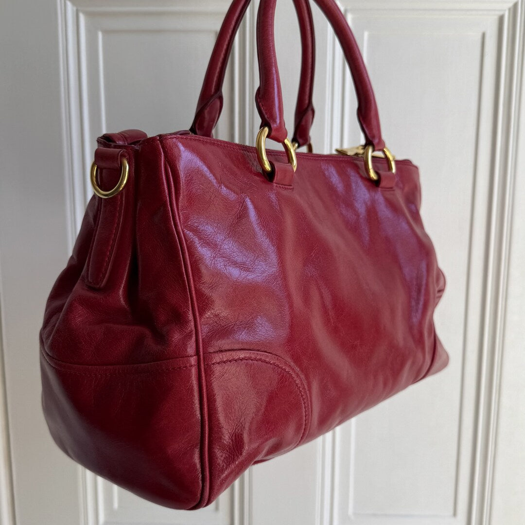 Miu Miu Vitello Shine Red Leather Handbag