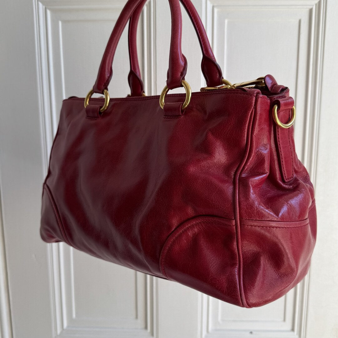 Miu Miu Vitello Shine Red Leather Handbag