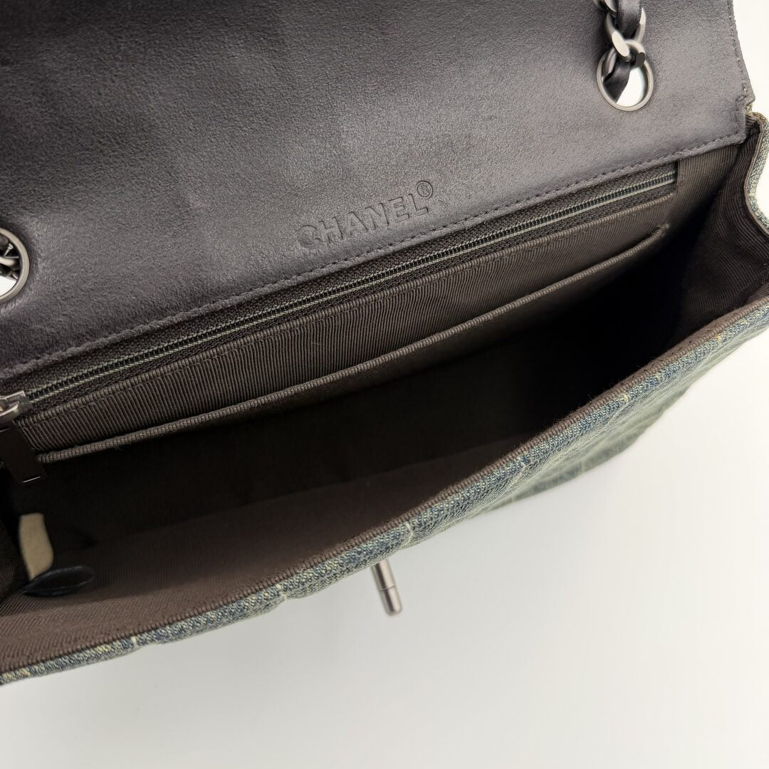 2000 Chanel Blue Denim Chocolate Bar Flap Shoulder Bag