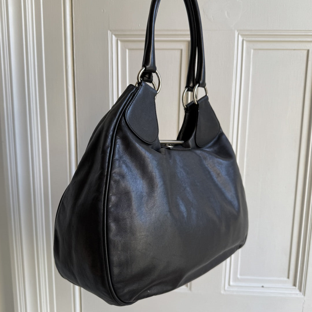 2002 Prada XL Moon Black Leather Shoulder Bag