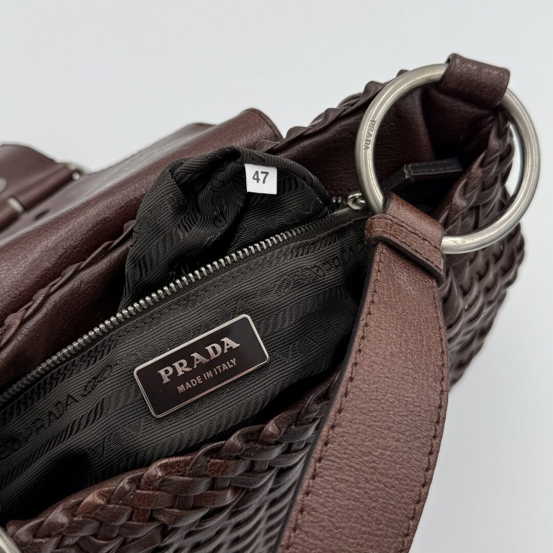 Prada Brown Leather Buckle Mini Shoulder Bag