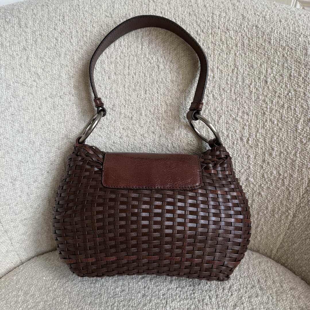 Prada Brown Leather Buckle Mini Shoulder Bag