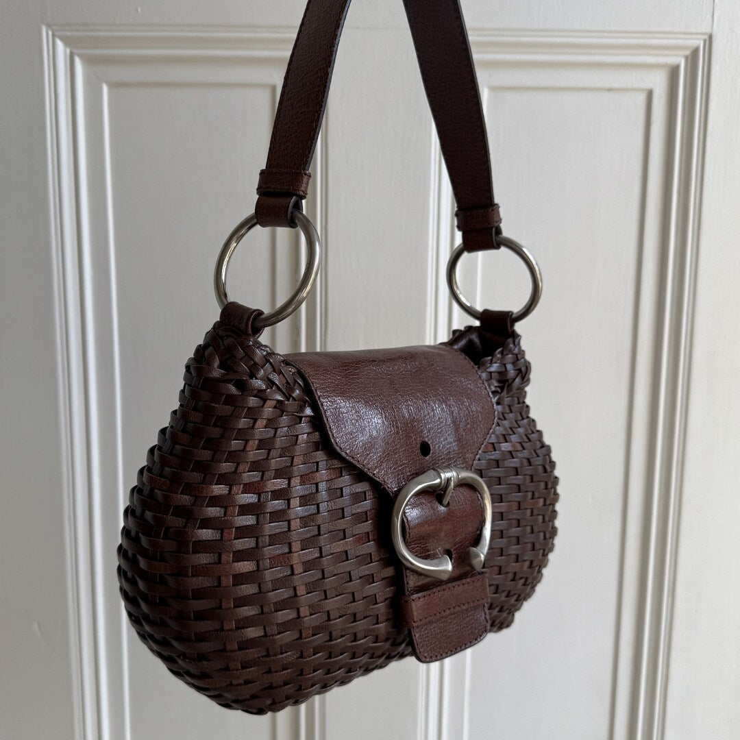 Prada Brown Leather Buckle Mini Shoulder Bag