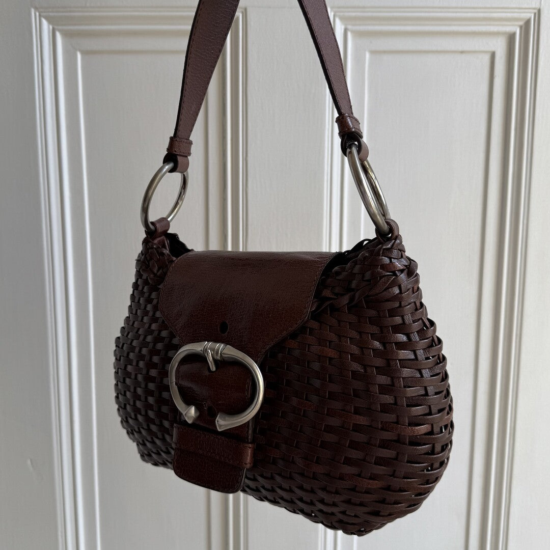 Prada Brown Leather Buckle Mini Shoulder Bag
