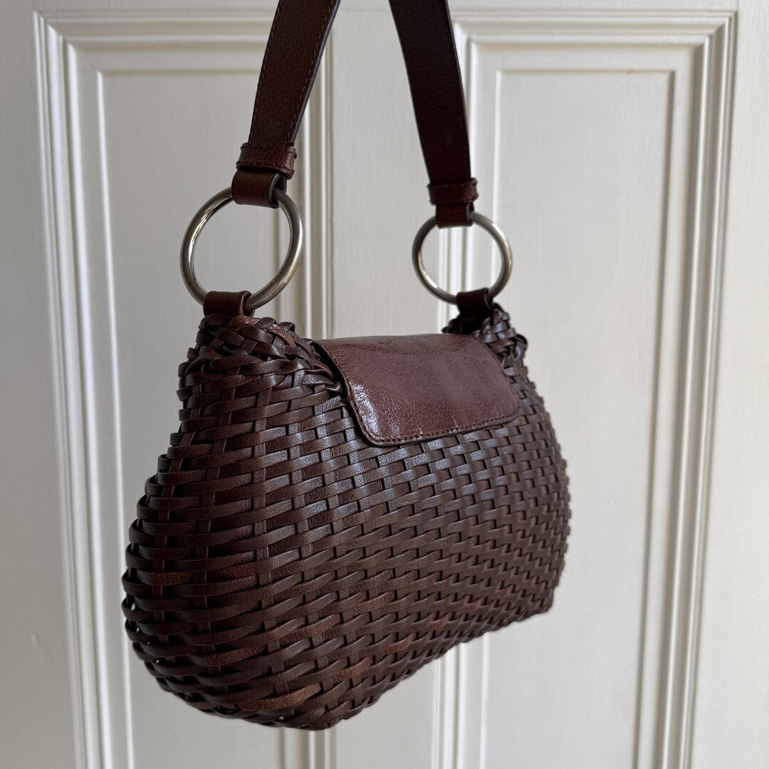 Prada Brown Leather Buckle Mini Shoulder Bag