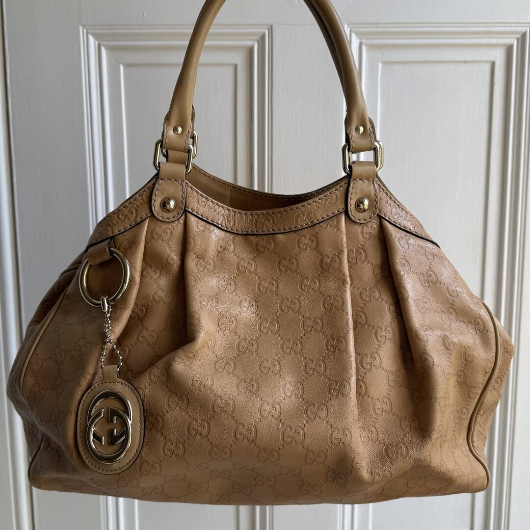 Gucci Guccissima Sukey Leather Beige Tote Bag