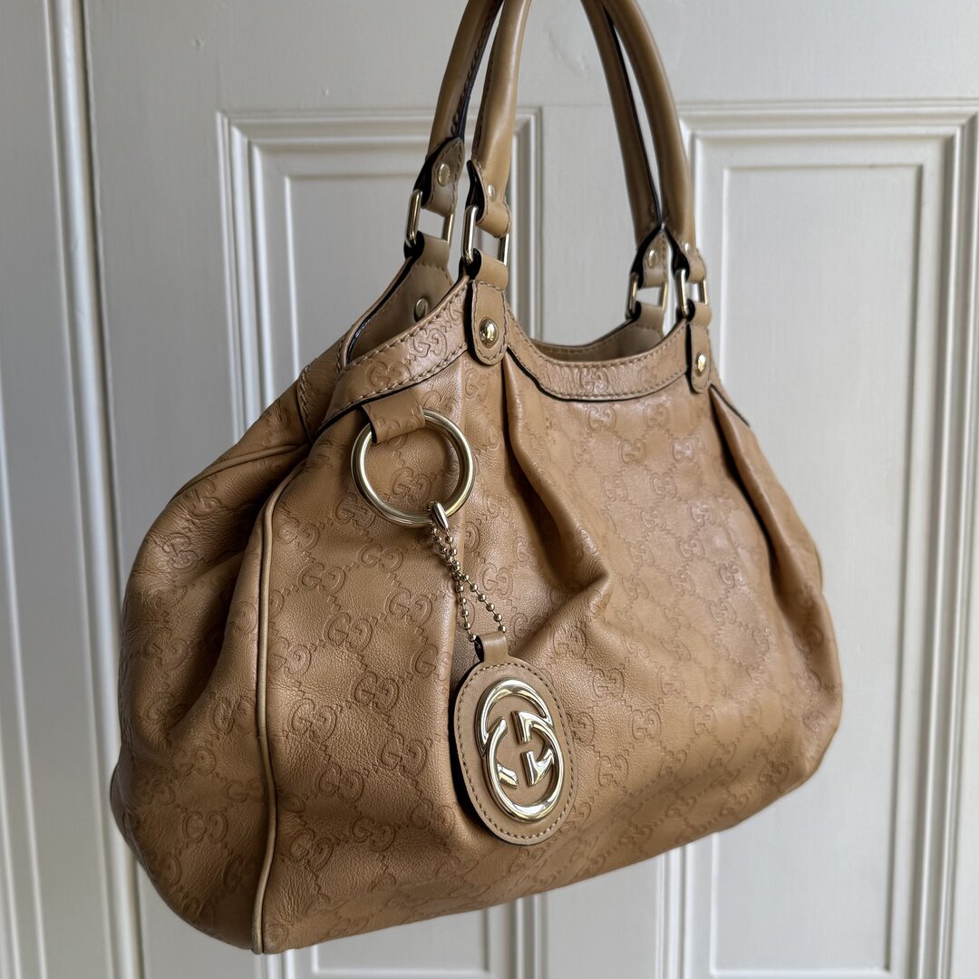 Gucci Guccissima Sukey Leather Beige Tote Bag