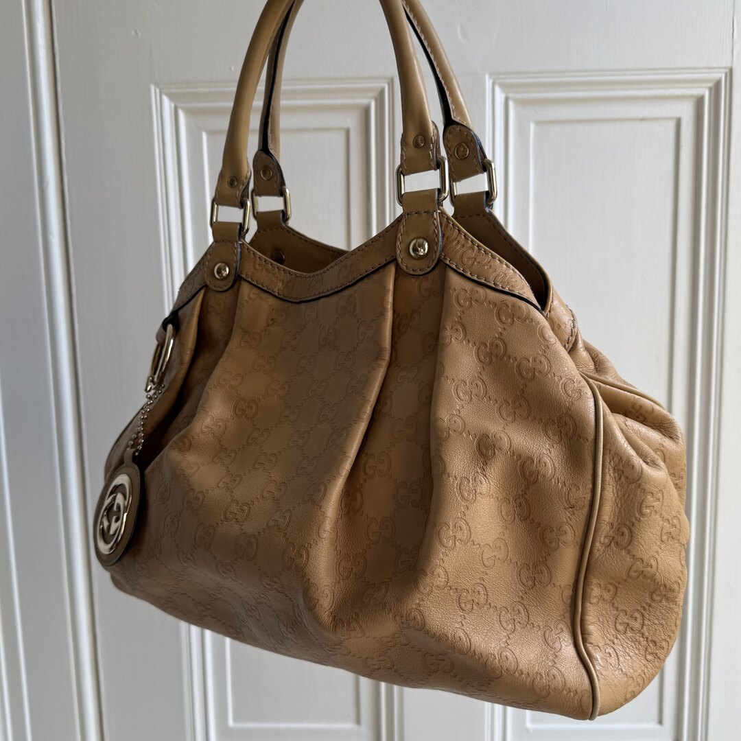 Gucci Guccissima Sukey Leather Beige Tote Bag