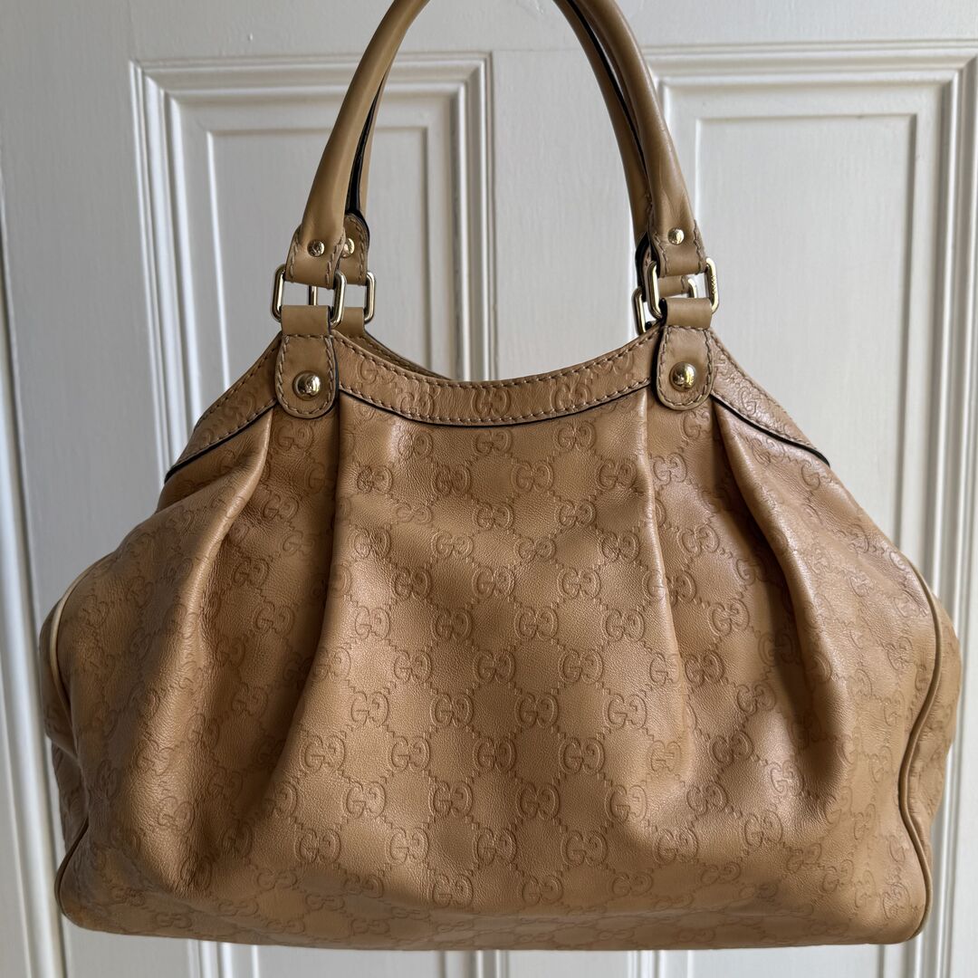 Gucci Guccissima Sukey Leather Beige Tote Bag