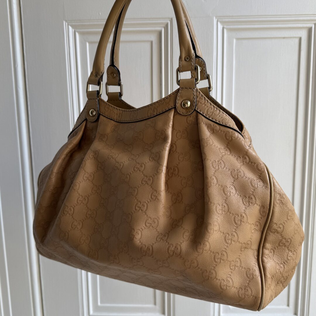 Gucci Guccissima Sukey Leather Beige Tote Bag