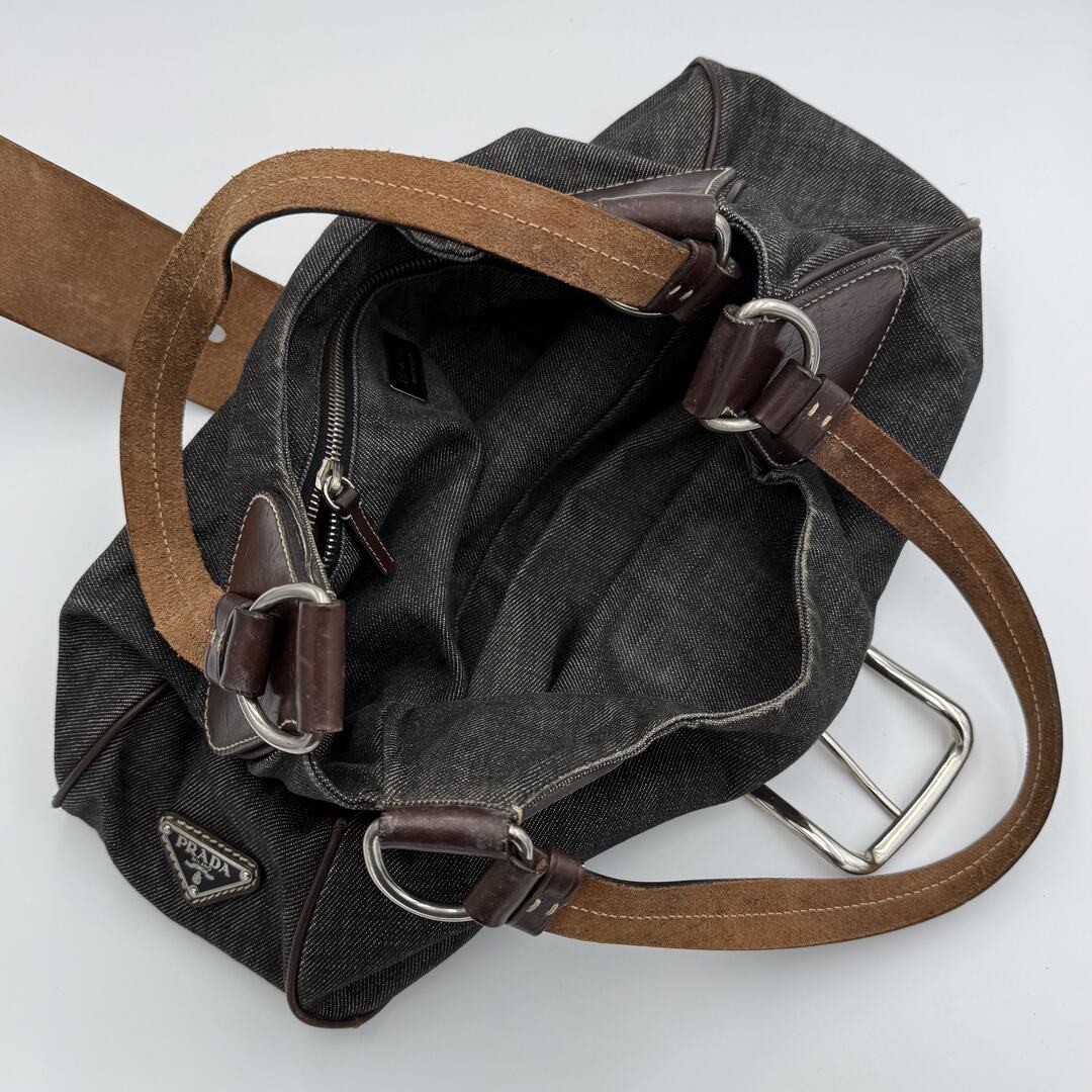 Prada Moon Denim Brown Leather Shoulder Bag
