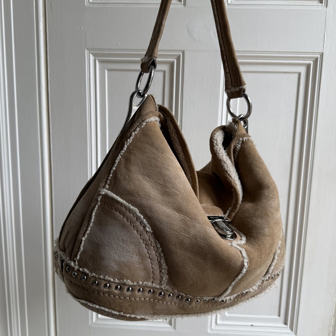 Prada Shearling Hobo Brown Shoulder Bag