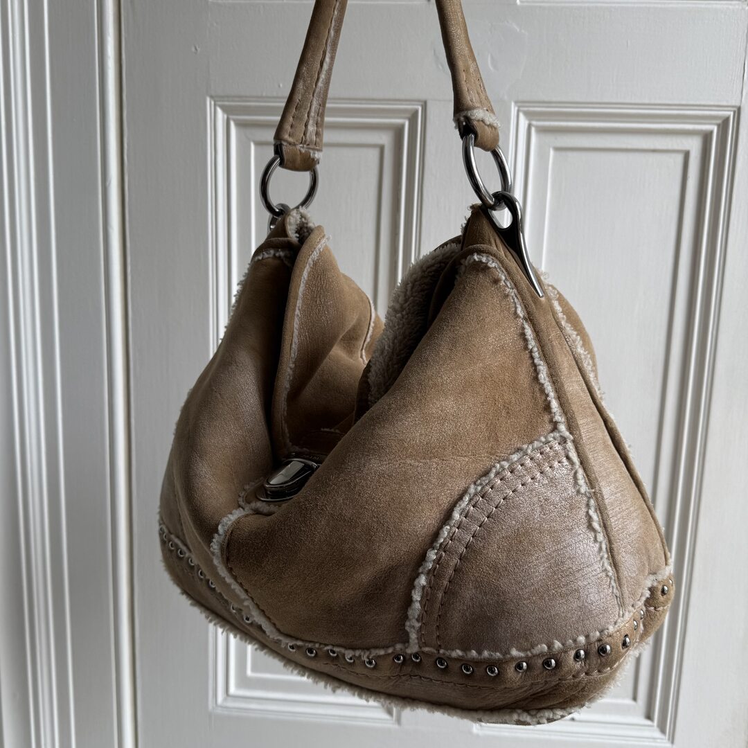 Prada Shearling Hobo Brown Shoulder Bag