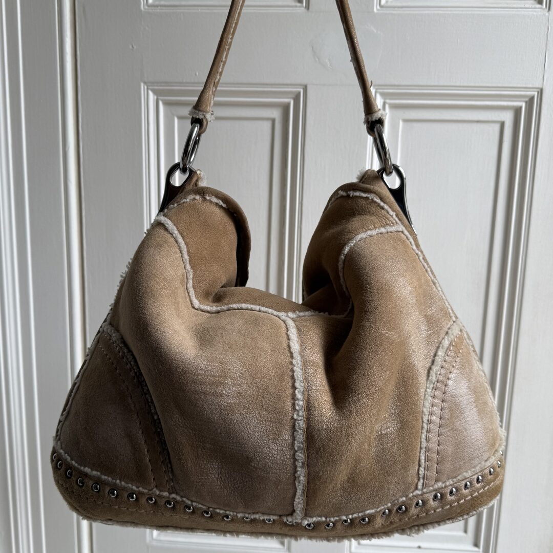 Prada Shearling Hobo Brown Shoulder Bag