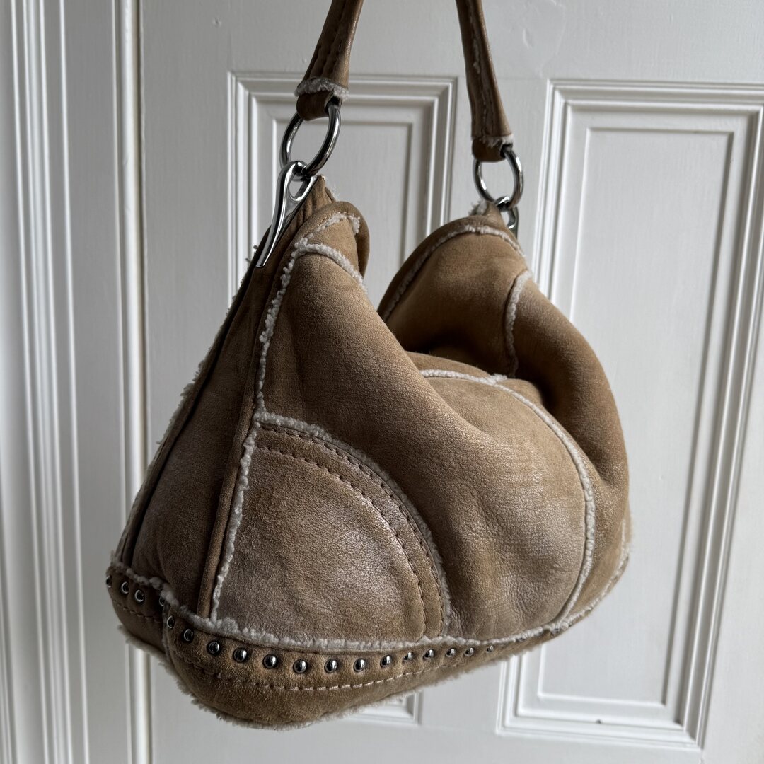 Prada Shearling Hobo Brown Shoulder Bag