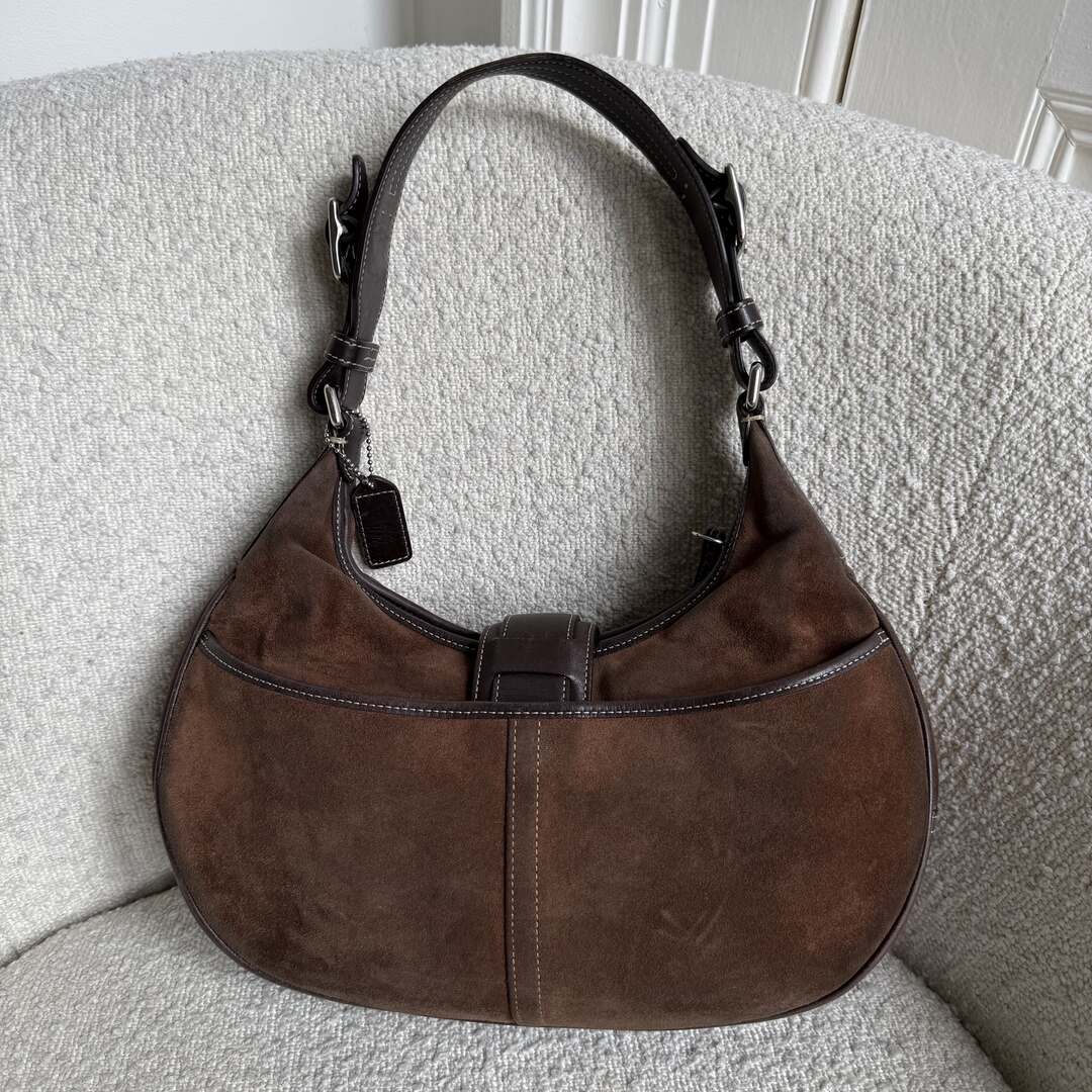 Coach Suede Leather Brown Hobo Buckle Shoulder Bag