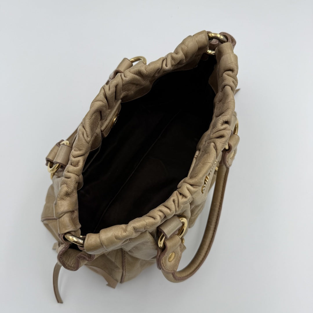 Miu Miu Mini Vitello Leather Beige Handbag