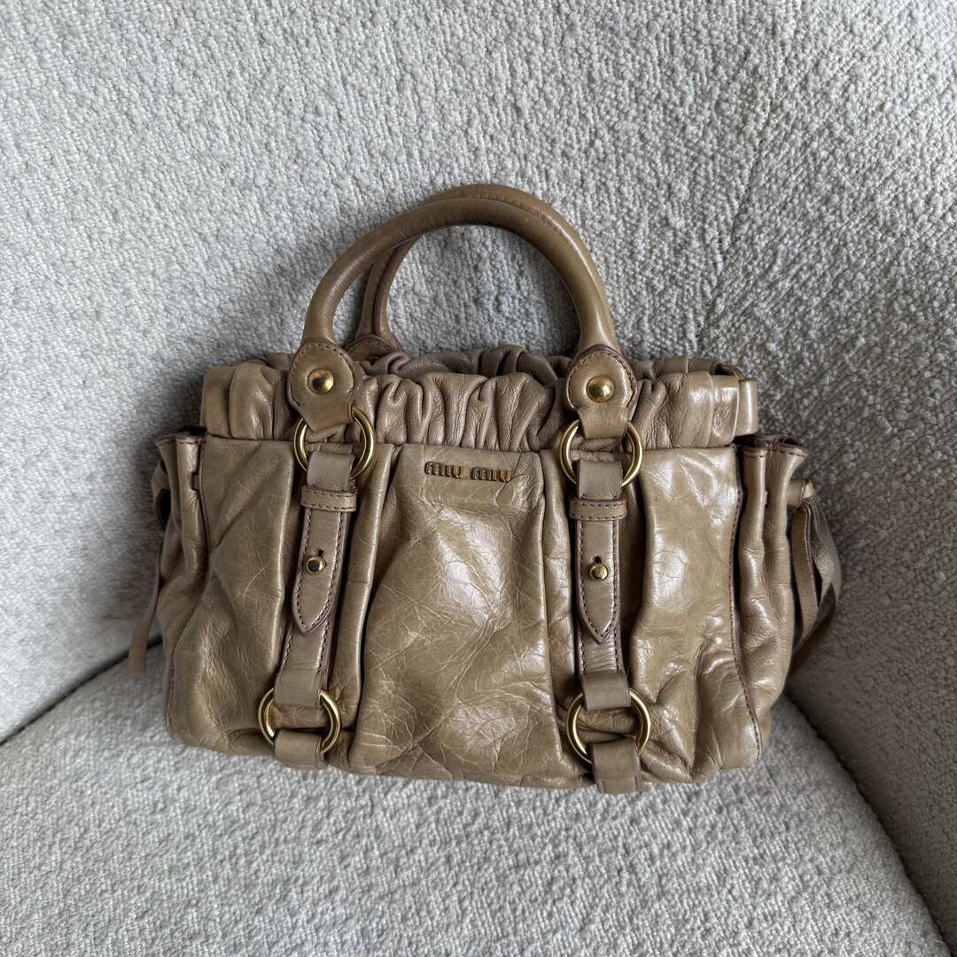 Miu Miu Mini Vitello Leather Beige Handbag