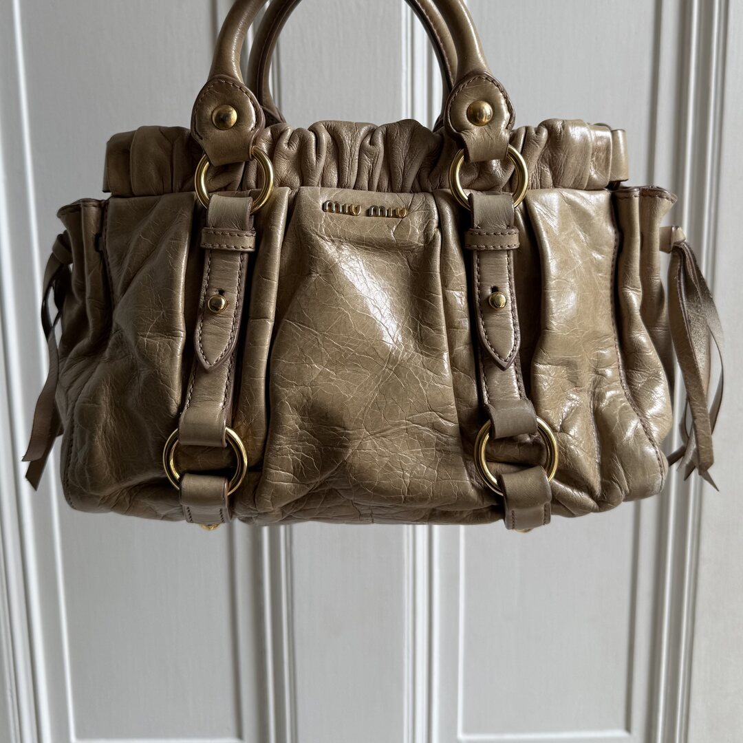 Miu Miu Mini Vitello Leather Beige Handbag