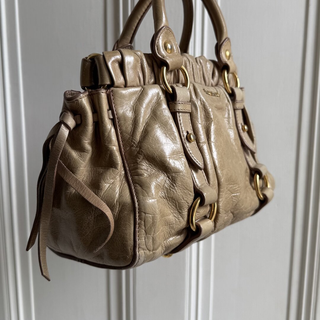 Miu Miu Mini Vitello Leather Beige Handbag