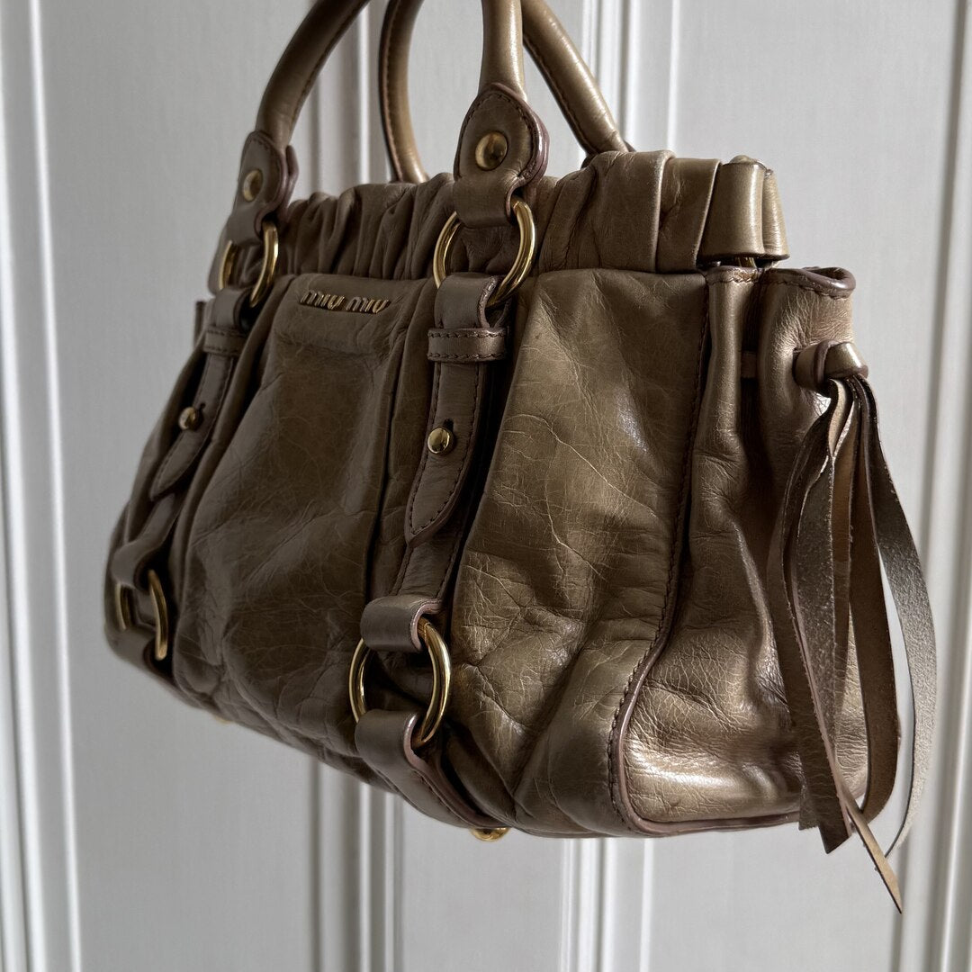 Miu Miu Mini Vitello Leather Beige Handbag