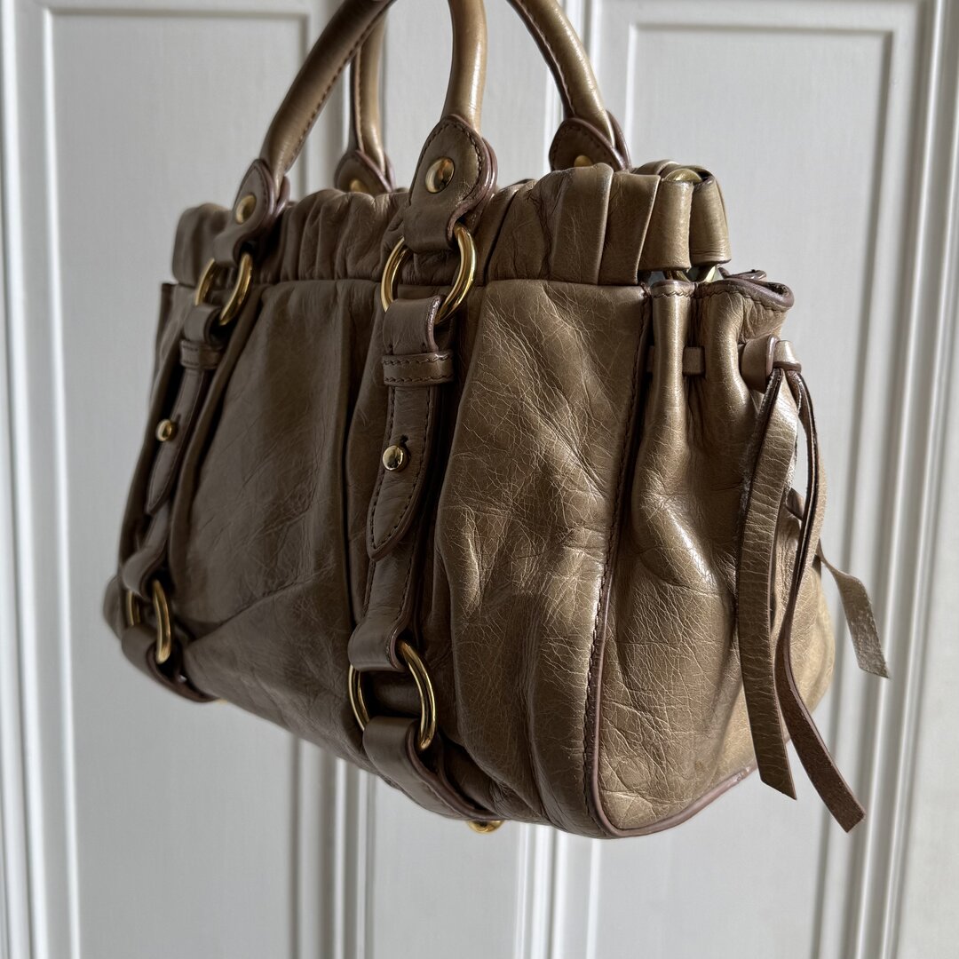 Miu Miu Mini Vitello Leather Beige Handbag