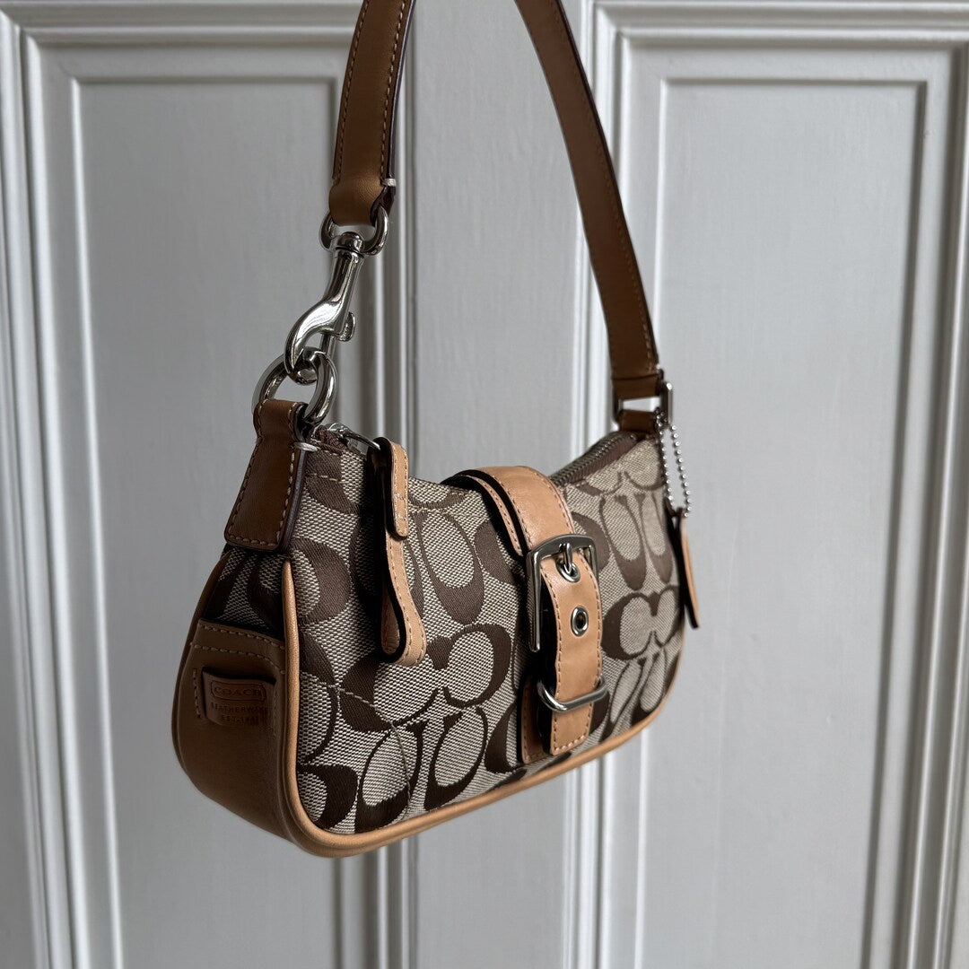 Coach Signature Mini Buckle Tan Shoulder Bag