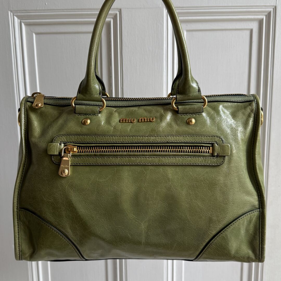 Miu Miu Vitello Shine Green Leather Handbag