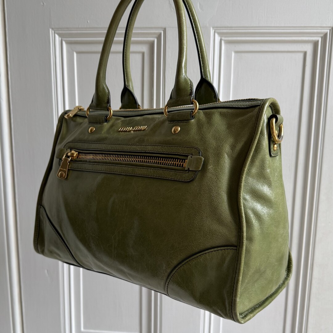 Miu Miu Vitello Shine Green Leather Handbag