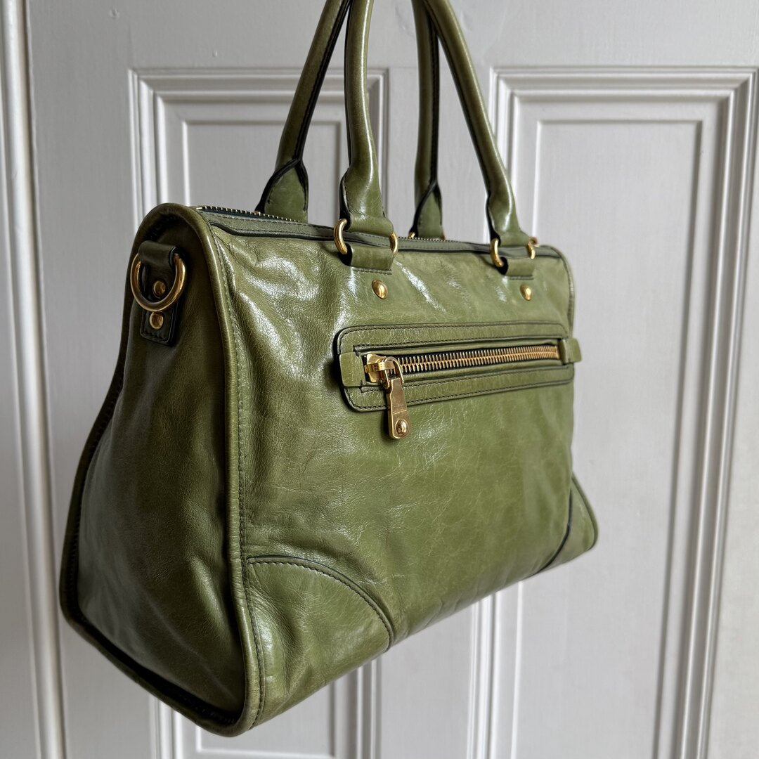 Miu Miu Vitello Shine Green Leather Handbag