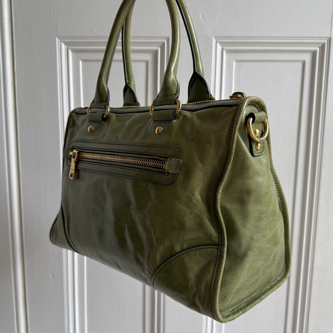 Miu Miu Vitello Shine Green Leather Handbag