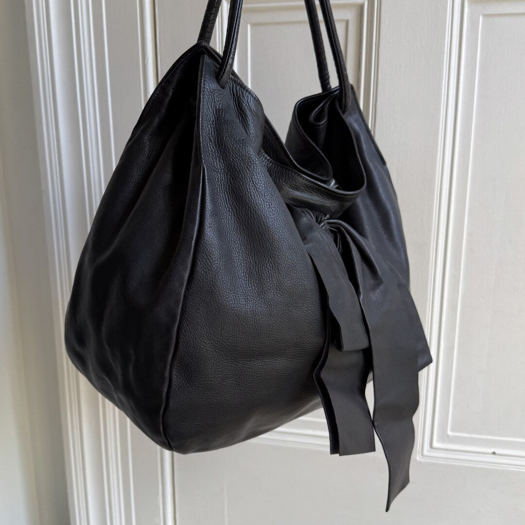 Miu Miu Large Bow Black Leather Shoulder Bag