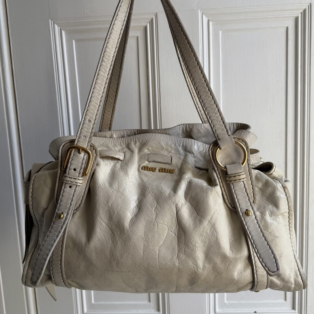 Miu Miu Vitello Leather White Tote Bag