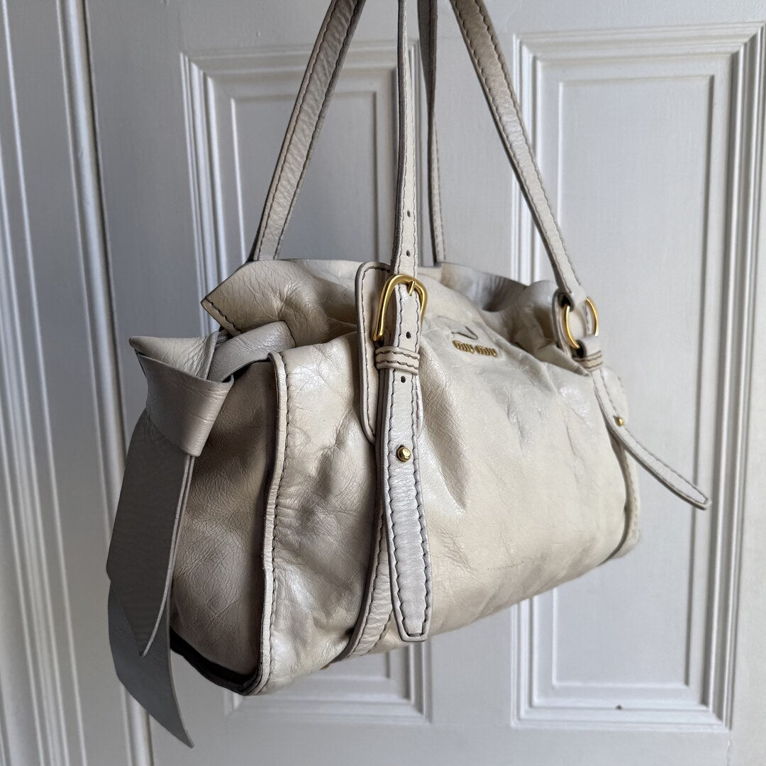 Miu Miu Vitello Leather White Tote Bag