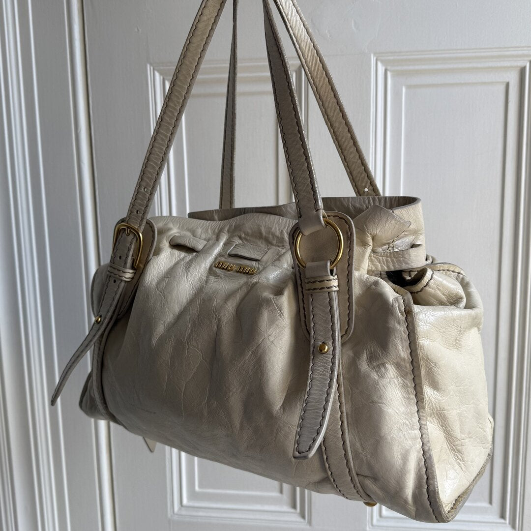 Miu Miu Vitello Leather White Tote Bag