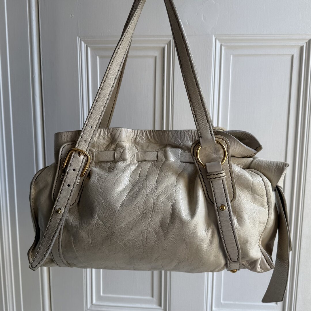 Miu Miu Vitello Leather White Tote Bag
